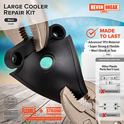 NeverBreak Parts - Igloo Cooler Replacement Parts - Large Repair Kit | High Strength Igloo Cooler Hinges Replacement with Latches | Ice Chest Repair Kit - color: Black