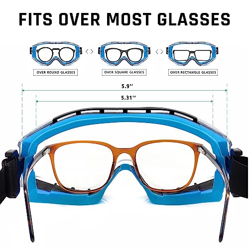 UKNOW Safety Goggles Over Glasses - Anti-Fog Clear Lens - ANSI Z87.1 Certified Eye Protection for Lab Work, Industrial Use - color: Blue