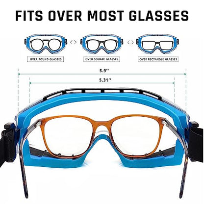 UKNOW Safety Goggles Over Glasses - Anti-Fog Clear Lens - ANSI Z87.1 Certified Eye Protection for Lab Work, Industrial Use - color: Blue