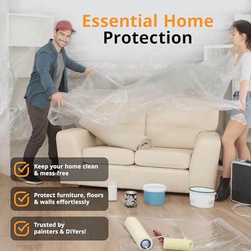 PRIMAX Clear Plastic Drop Cloth 9x12 ft (6 Pack) – Waterproof Painters Plastic Sheeting for Painting, Furniture Covers & Dust Protection – Easy Cleanup, Mess-Free Solution for Painting or Renovations - size: 9' x 12' - 6 pack