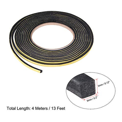 uxcell Sealing Foam Tape 5mm Wide 3mm Thick 4m/13ft Long, Self Adhesive Weather Strip for Window Door Insulation - size: 5mmx3mmx4m