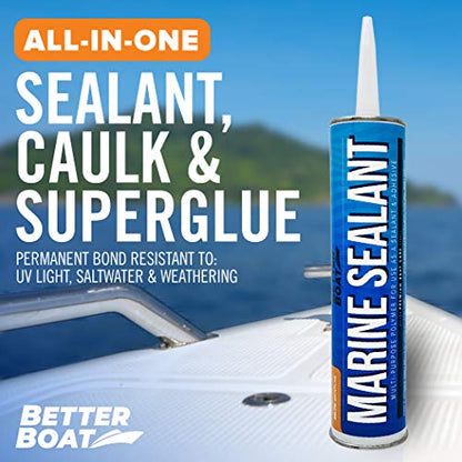 Marine Sealant and Adhesive, Waterproof Marine Grade Caulk, High Temp Water Sealant for Boat, Auto, RV, Without Silicone - 1 Tube, White, 10 oz - color: White, size: 10 oz