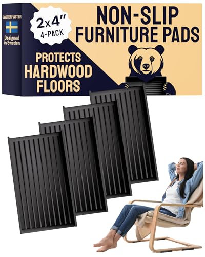 CasterMaster Antiskid Furniture Pads Rectangular, Non-Slip Rubber Caster Cups, Anti-Sliding Floor Protectors for Furniture - Black, 2'' x 4'' (Pack of 4) - Floor Protectors for Chairs - color: Black, size: 2'' x 4'' (Pack of 4)