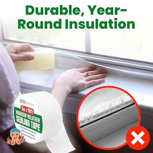 ECOHomes Window Weather Sealing Tape | Winter Weather Stripping Tape to Block Cold Drafts Through Window Gaps and AC Units, Insulation Seal and Draft Blocker for Home (4 Inch by 90 FT, Clear) - color: Clear, size: 4 Inch By 90 FT