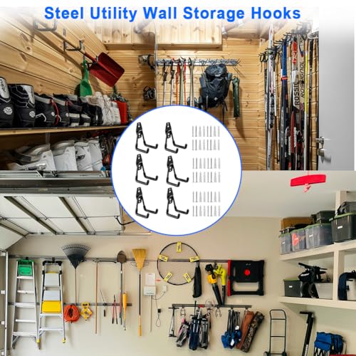Heavy Duty Garage Storage Utility Hooks，Garden Bike Tool Hangers Organizer，Steel Wall Mount Power Hooks, Metal Small U Hooks for Hanging Ladders Ropes Hose Bulk Items, 6 Pack - size: 6 Pieces