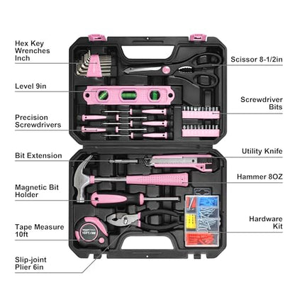 Amazon Basics 142-Piece Household Tool Kit for Home Repair, Hand Tools with Storage Case, 13.39 x 9.25 x 2.95 inch, Pink - color: Pink
