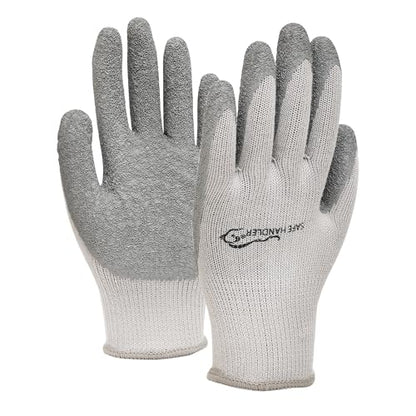 SAFE HANDLER Ultra Stretch Grip Gloves | Latex Crinkle Coated Grip, Thick Lining, Comfort & Flexibility, Grey, OSFM, 1 pair (2 gloves) - color: Grey