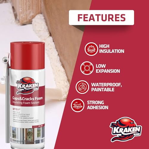 Kraken Bond Gaps & Cracks Expanding Foam Sealant - (1x12oz) High Expansion Polyurethane Spray Foam for Window & Door, Straw Use Waterproof High Yield Gap Filler - 1 Pack - size: 1 Pack