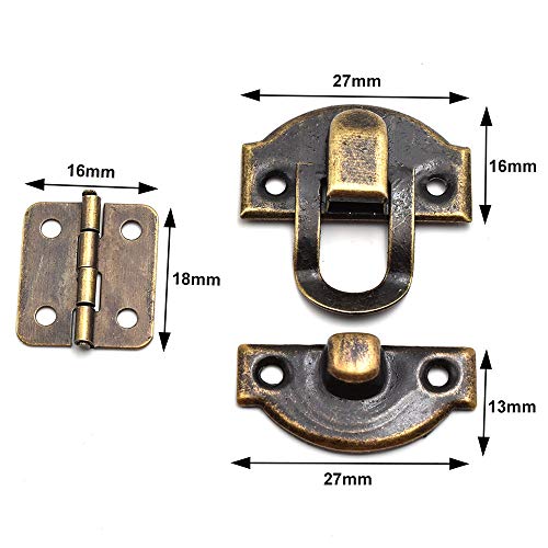 2 Sets mini Bronze Antique Hasp Latch Buckle and Rectangle Hinge with Matching Screws Kit for Repair and Decorative Jewelry Box