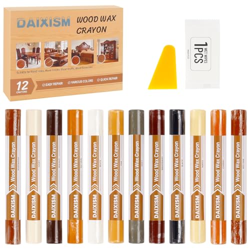 DAIXISM Wood Filler Sticks,12colors Wood Wax Crayons for Scratches, Scuffs, Cracks, and Nail Holes on Wood Furniture, Floors, Cabinets, Tables, and Doors