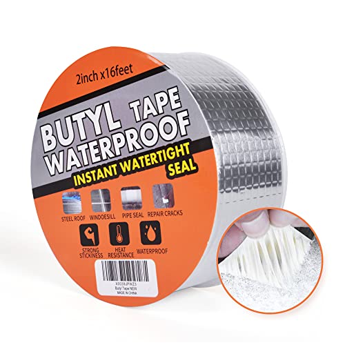 TAPEBEAR Butyl Tape Waterproof Sealing Tape Aluminum Foil Tape, for RV Repair, Window, Silicone, Glass & EDPM Roof Leak Patching, Boat and Pipe Sealing, Silver, 2inch x16feet - size: 50mm x 5m