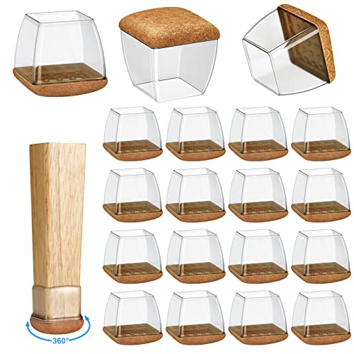 16 Pack Chair Leg Floor Protectors for Hardwood Floors, Round Rubber Furniture Sliders, 360°Felt Pad Bottom Wrapped Thickening Silicone Furniture Legs Caps Covers(Square,Clear-Brown-L Plus) - size: Trans-brown-l Plus