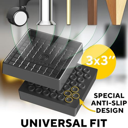 4pcs Non Slip Furniture Pads - Furniture Cups to Prevent Sliding for Couch, Bed, Chair - Premium 3x3 Anti Skid Stoppers for Hardwood, Tile Floors - Perfect Coasters That Fit Any Feet Shape (Black) - size: Black 3" x 3"
