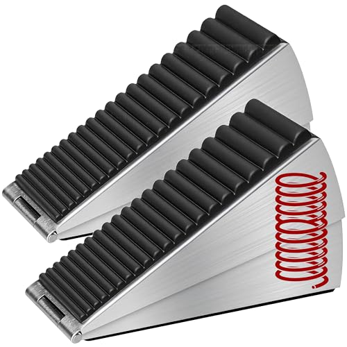 Strongest Heavy Duty Door Stopper, Spring Loaded with Holder, Tall up to 3 in Strongest Stainless Steel Doorstop for Bottom of Any Heavy Door 2 Pack - color: Silver-2PCS