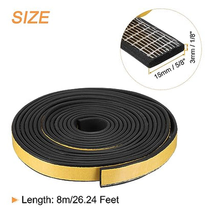 uxcell Weather Stripping 5/8" W x 1/8" T x 26ft L Adhesive Door Window Seal Strip Foam Seal Tape for Doors Window Insulation - size: 5/8"W x 1/8"T x 26ft L