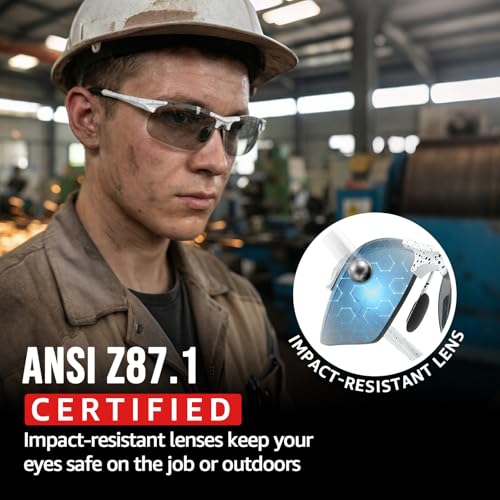 TJUTR Mens Photochromic Sunglasses Day & Night Driving Z87 Sun Glasses Polarized UV400 Protection Safety Glasses - color: B White Black Dot/Z87 Photochromic Polarized Safety Lens