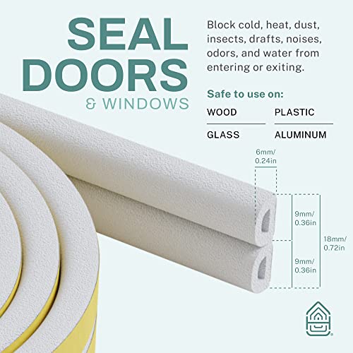 66 Feet Self Stick Foam Weather Stripping Door Window Seal Draft Stopper Insulation Tape for Windows and Doors Soundproof Weatherstripping Gap Blocker - color: White