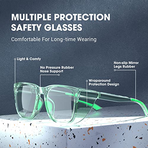 DILANCO Clear Safety Glasses Goggles With Side Shields for Women Men,Fog & Scratch-Resistant Complete UV Protection Eyewear - color: Green