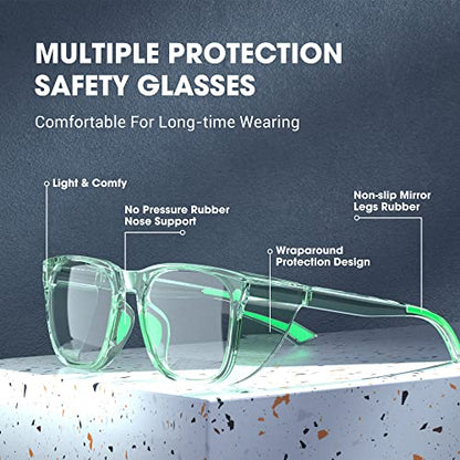 DILANCO Clear Safety Glasses Goggles With Side Shields for Women Men,Fog & Scratch-Resistant Complete UV Protection Eyewear - color: Green
