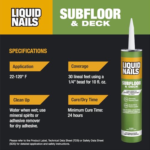 Liquid Nails Subfloor and Deck 10 oz. Tan Latex-Based Construction Adhesive Low VOC, 24 Pack - color: Tan, size: 10 Ounce (Pack of 24)