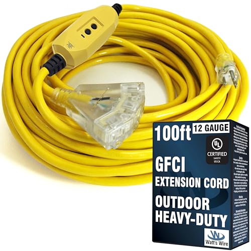100 ft GFCI Extension Cord - Outdoor Extension Cord Waterproof - Heavy Duty Outdoor Extension Cords 100 ft with Multiple Outlets - Watts Wire - 100' Grounded - GFI Cord - extensiones electricas - size: 100 Ft