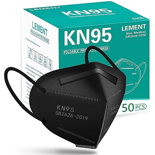 LEMENT 50pcs KN95 Face Mask Black 5 Layer Cup Dust Safety Masks Filter Efficiency≥95% Breathable Elastic Ear Loops Black Masks - color: Adult-50 Pack-black