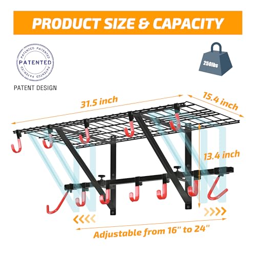 PLKOW Garage Wall Shelving Includes Bike Hooks, Sturdy Adjustable Garage Shelving Wall Mount Garage/Organizer (Black, 2-Pack) - size: 2-pack
