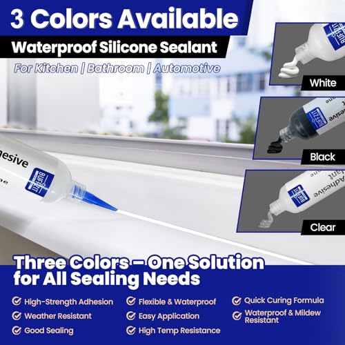 Silicone Sealant RTV 100% Silicone Waterproof Sealant – All-Purpose Caulk for Car, Kitchen, Window, Bathroom, Door – High Strength, Anti-Shrink & Crack (White, 30g/1oz) - color: White