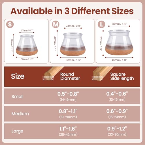 16Pcs Chair Leg Floor Protectors for Hardwood Floors - Silicone Felt Furniture Pads - Chair Leg Caps - Clear Rubber Chair Sliders - S(Fit:0.5"-0.8") - size: Round-Small