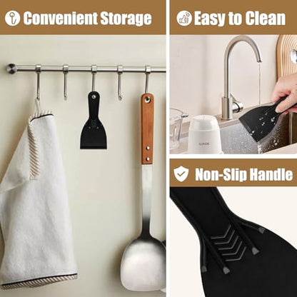 6pcs Flexible Plastic Putty Knife Set - 3 Inch Wide Scraper for Wall Repair, Spackling, Drywall Taping & Painting Projects (Black)
