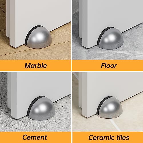 4 Pack Door Stoppers, 3M Adhesive Door Stopper, Stainless Steel Half Dome Floor Door Stop, Brushed Nickel Door Stops, No Drill Door Stopper for Office, Bedroom,Bath Shower Room (Non-magnetic)