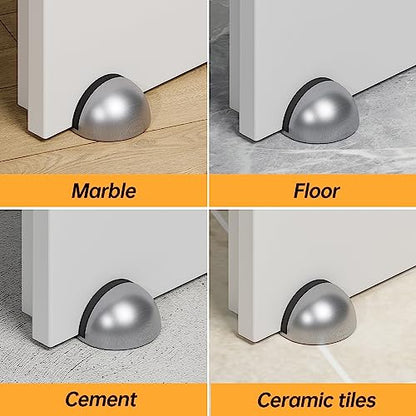 4 Pack Door Stoppers, 3M Adhesive Door Stopper, Stainless Steel Half Dome Floor Door Stop, Brushed Nickel Door Stops, No Drill Door Stopper for Office, Bedroom,Bath Shower Room (Non-magnetic)