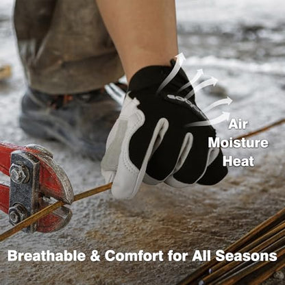 COOLJOB Sheep Skin Leather Garden Gloves with Abrasion Resistant Grip, Thorn Puncture Proof Work Gloves for Landscaping, M-XL - size: Medium