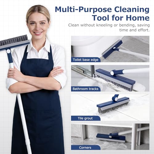IVYROLL Grout Brush with Long Handle, Grout Cleaner Brush for Tile Floors, Stiff Bristles for Crevice, Tile Line, Shower, Kitchen, Bathroom - color: Blue
