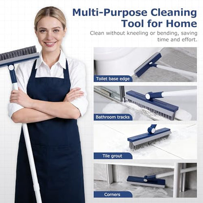 IVYROLL Grout Brush with Long Handle, Grout Cleaner Brush for Tile Floors, Stiff Bristles for Crevice, Tile Line, Shower, Kitchen, Bathroom - color: Blue