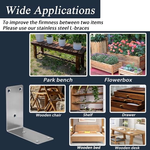30PCS 304 Stainless Steel Corner Brace for Wood, Heavy Duty Long L Brackets, L Lock Mounting Bracket for Repairing and Reinforcing Wood Cabinets Furniture,（Silver,5X1X1IN - size: 5X1X1IN