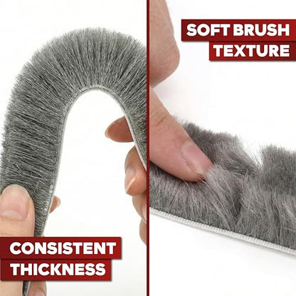XFasten Self Adhesive Weather Stripping for Windows and Doors, 0.35" x 33 Ft Soundproofing Door Brush Seal Draft Stopper, Gray Insulation Seal Strip for Summer Heat, Winter Draft Blocker, 0.35" Thick - size: 0.35" Thick (0.35-Inch x 33 Feet)