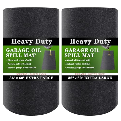 Oil Spill Mat, 2 PCS 36×60 Inch Garage Floor Mat for Under Car, Waterproof, Reusable Washable Premium Oil Absorbent Pads Protects Floor from Oil Drips and Spills, Non-Slip, Black - size: 36" x 60"-2pcs