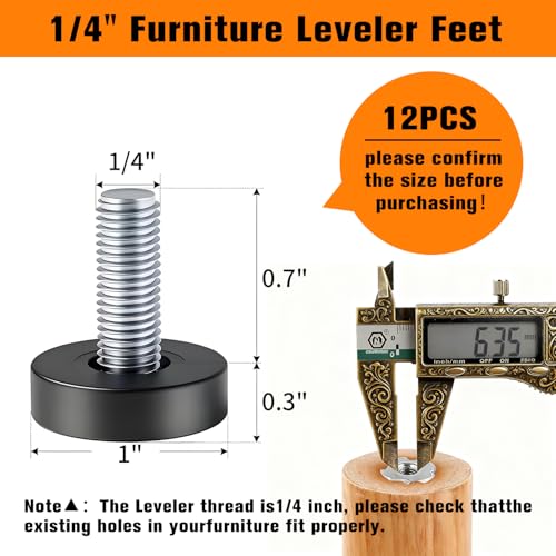 12PCS 1/4" Threaded Leveling Feet Set – Durable Furniture feet, Easy Screw-in Furniture levelers, Floor Protectors, Table levelers Ideal for Tables, cabinets, Chairs, and Stool Legs