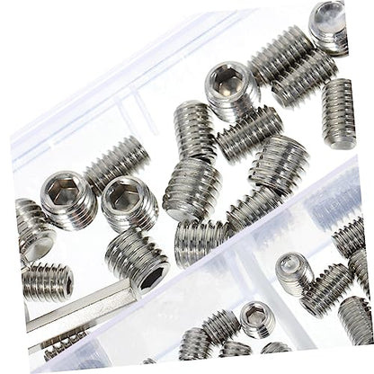 Stainless Steel Set Screw Assortment Kit with 125 Pieces Including M3 to M8 Sizes and 5 Wrenches for Industrial DIY and Home Repair Projects