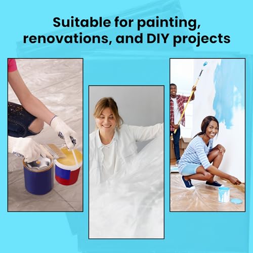 VicMore Clear Plastic Drop Cloths - Water & Dustproof, Odorless Plastic Sheet for Renovations, DIY Projects - Durable Paint Tarp with 1mil Thickness - Floor Covering & Dust Cover - 4 x 12’ - 2 Pack - size: 4FT x 12FT, 2 PACK, MEDIUM-DUTY