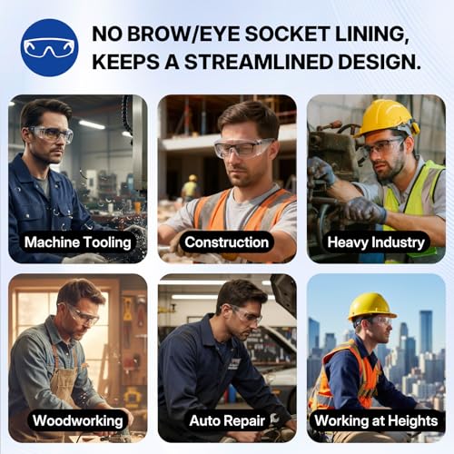 NORTHSKY Safety Glasses Over Eyeglasses, ANSI 87 Safety Goggles Over Glasses, Frameless, Clear Lens