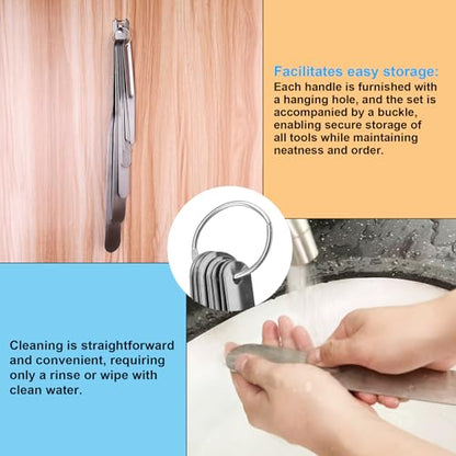 Caulking Spatula Tool Kit, 7 Pcs Stainless Steel Multi Purpose Caulking Tools, Scraper Head Widths 3/8“ to 1-1/2”, Suitable for Kitchens, Bathrooms, Windows