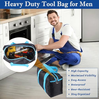 BLIRITEL Wide Mouth Tool Bag, Heavy Duty Tool Bag for Men, High Capacity Tool Tote Bag for Electricians, Multipurpose Power Tool Bag Organizer for Mechanics Carpenters (12 Inch) - size: 12 Inch
