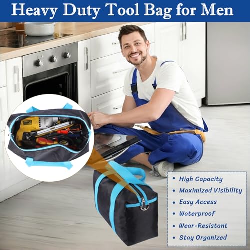 BLIRITEL Wide Mouth Tool Bag, Heavy Duty Tool Bag for Men, High Capacity Tool Tote Bag for Electricians, Multipurpose Power Tool Bag Organizer for Mechanics Carpenters (14 Inch) - size: 14 Inch