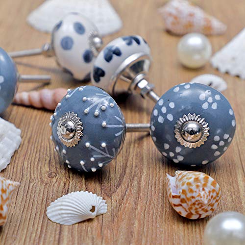 JGARTS 20 Knobs Grey & White Cream Hand Painted Ceramic Knobs Cabinet Drawer Pull Pulls - color: GREY , WHITE