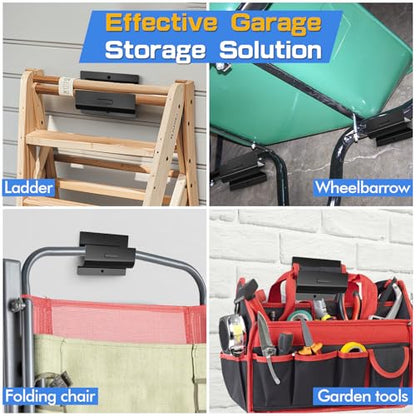 Ladder Hooks for Garage Wall, Wall Mount Heavy Duty Hook for Ladder Patio Furniture, Wheelbarrow, Chair & Ladder, Hanging Bike Hooks for Garage Organization and Storage (4 Pack)