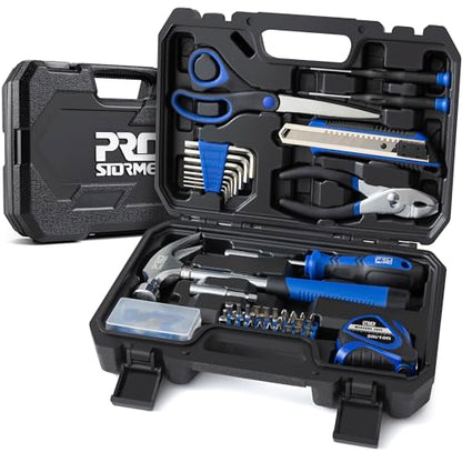 Prostormer 93-Piece Tool Kit, Basic Household Repair Tool Set with Toolbox Storage Case, Small Starter Tool Box Kit for Homeowners and College Students (Blue) - color: Blue