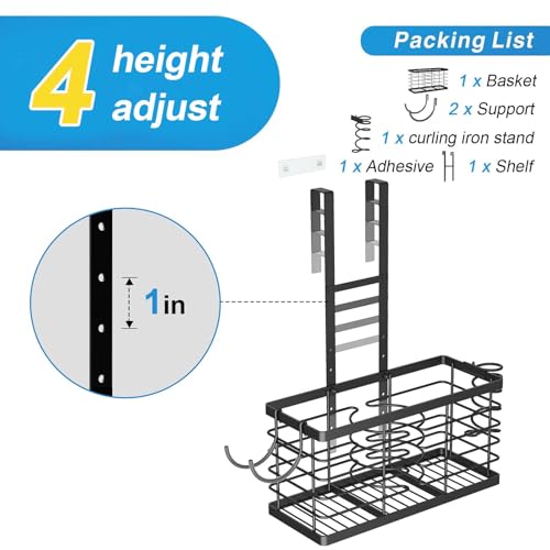 Sevenblue Hair Tool Organizer, 3-in-1 Universal Hair Dryer Holder, Adjustable Height Metal Blow Dryer Holder Wall Mounted/Over Cabinet Door/Free-Standing, 12.2 * 5 * 6.1" (XL Black) - color: XL Black