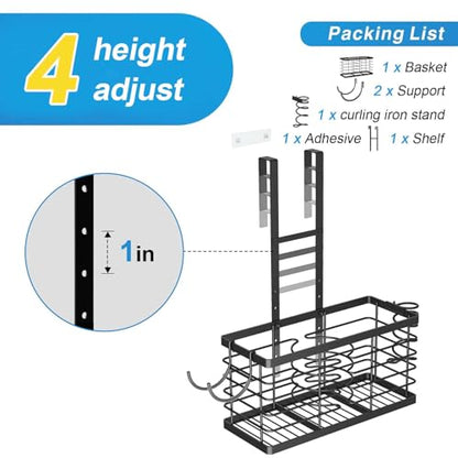 Sevenblue Hair Tool Organizer, 3-in-1 Universal Hair Dryer Holder, Adjustable Height Metal Blow Dryer Holder Wall Mounted/Over Cabinet Door/Free-Standing, 12.2 * 5 * 6.1" (XL Black) - color: XL Black